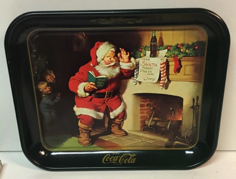07184d-1 € 10,00 Coca Cola dienblad kerstman bij openhaard