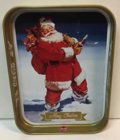 07188d-1 € 10,00 Coca Cola dienblad kerstman staand in sneeuw